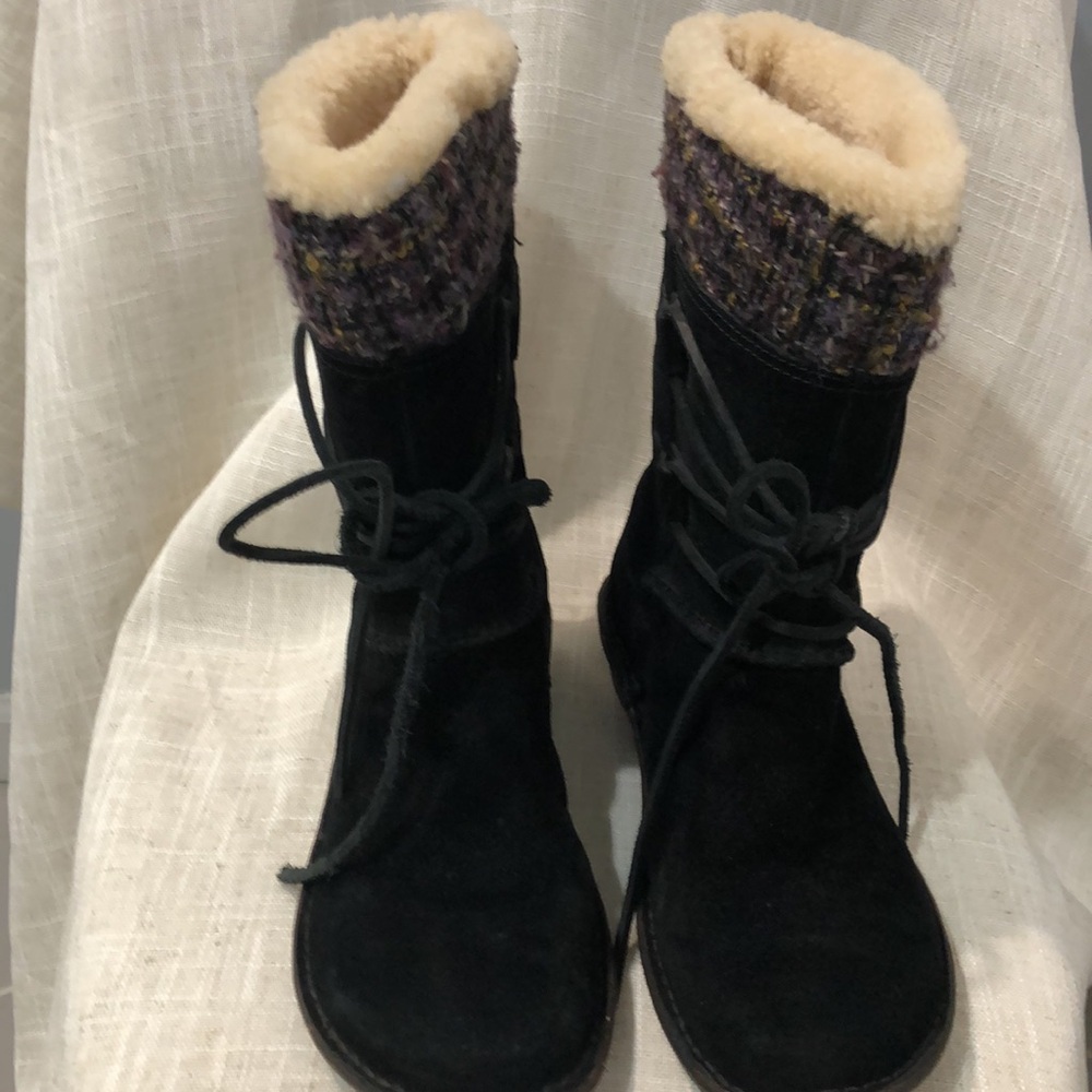 UGG Australia Womens Tanasa Knit, Black Suede Winter Boots Size 7 - Picture 2 of 10
